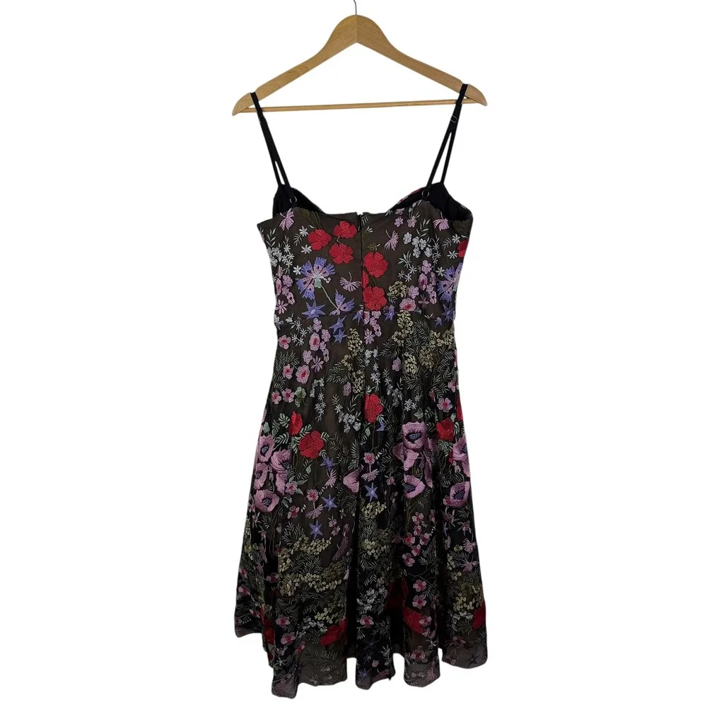 Dress the Population Black Floral Midi Dress with Red and Pink Embroidery - Picture 9 of 16